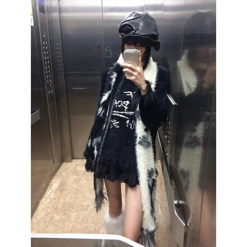 Deeptown Y2k Gothic Black Women maglione giapponese Harajuku Fashion Knit pullover sciolto autunno Vintage Punk lettera Grunge Jumper