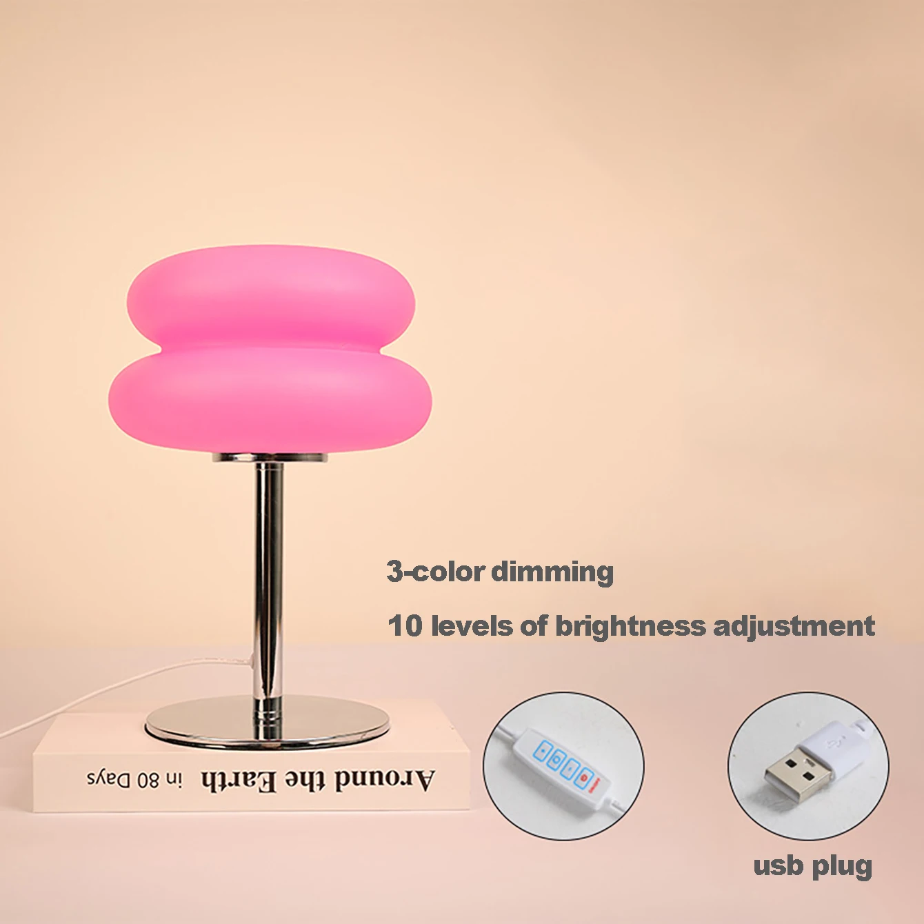 mushroom table lamp plastic lampshade Nordic French cream table lamp USB plug 9-level dimming bedroom bedside lamp
