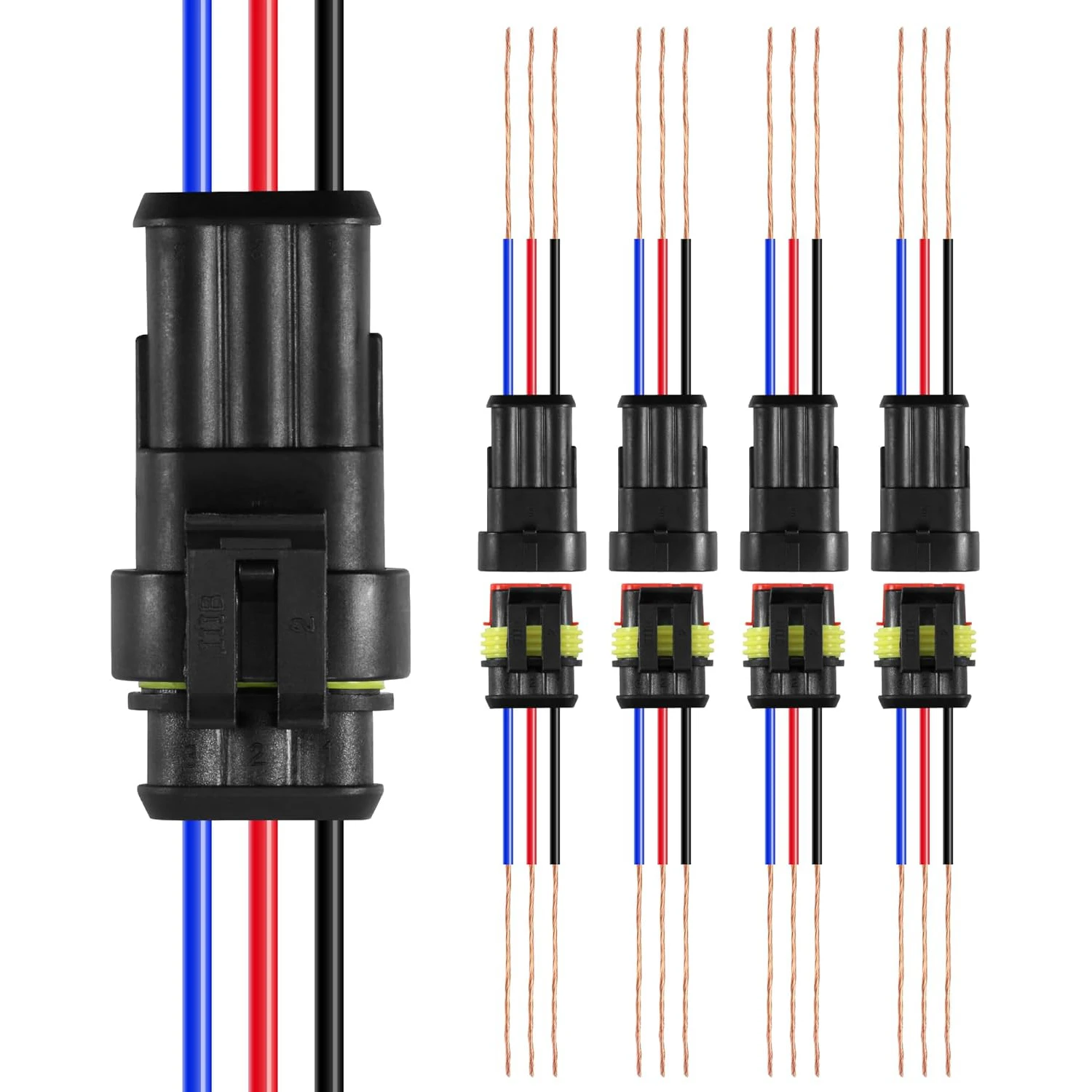 

5 Kit 3 Pin Electrical Wire Connectors 3 Way Waterproof Male and Female Plug for Car Truck, Motorcycles Marine Boat