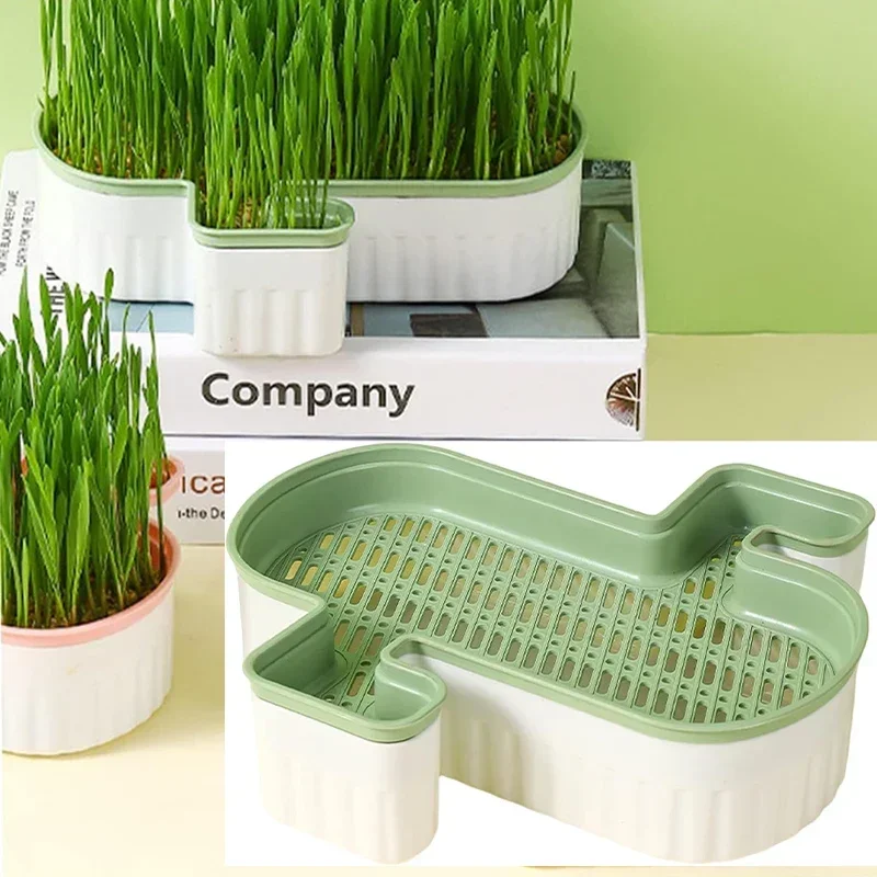 Soilless Hydroponics Lazy Cat Grass Growing Box Removable Double Layers Easy Water Change Cleaning Ideal for Gardening Balcony