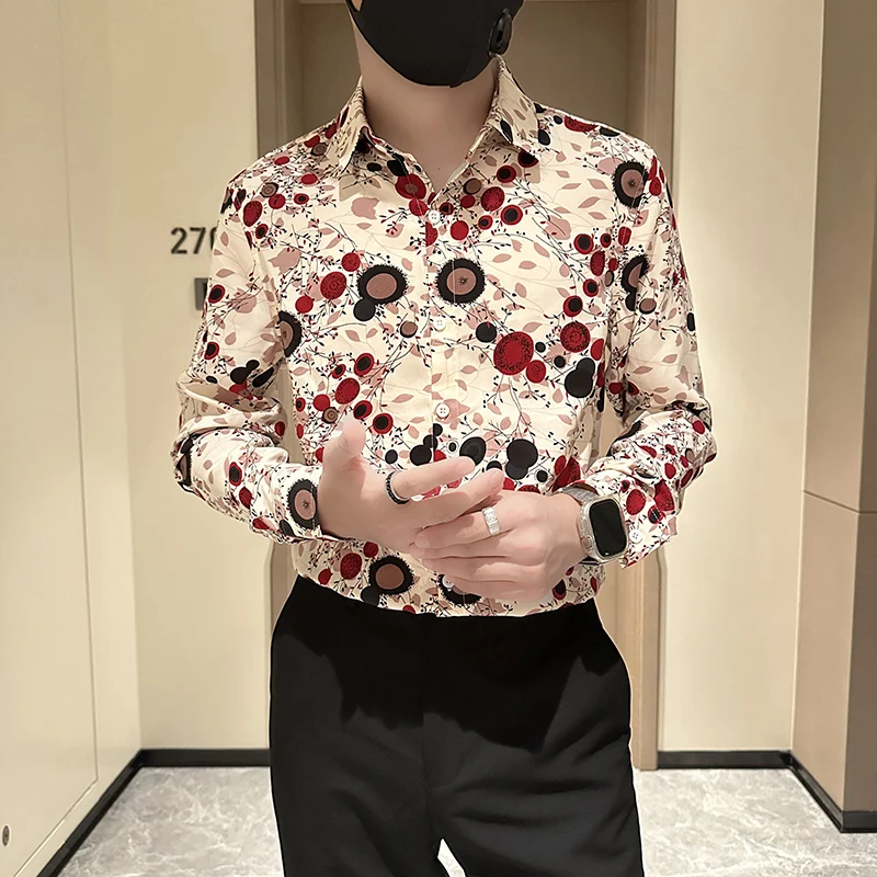 Hot Selling Flower Shirt for Men Long Sleeve Casual Shirts Fashion Slim Fit Social Party Tuxedo Blouse High Quality Men Clothing