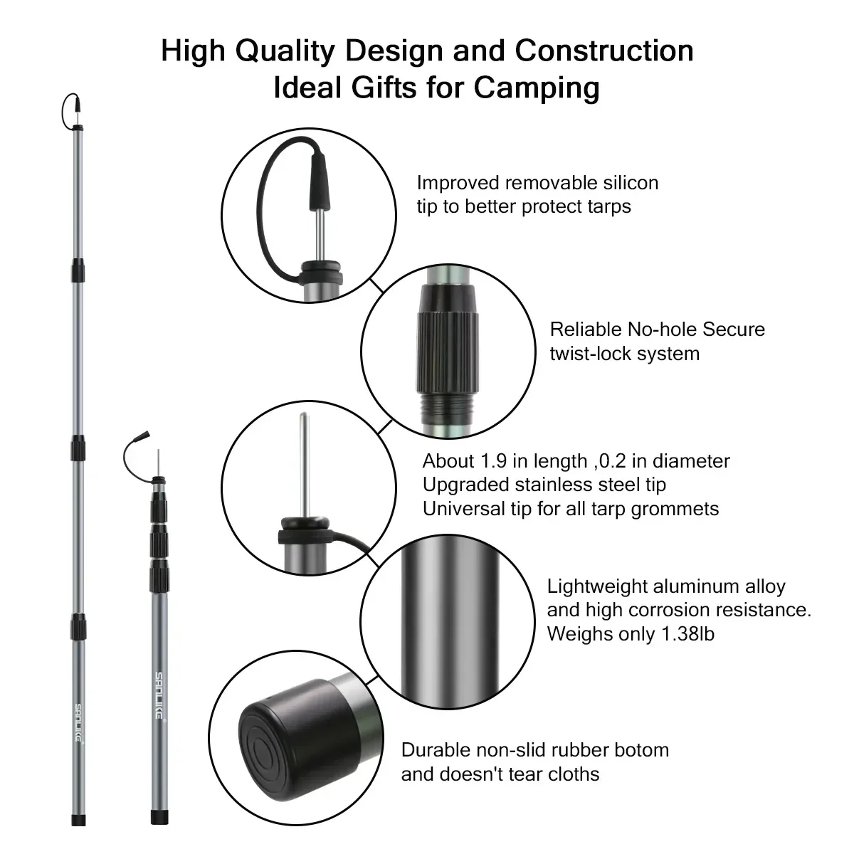 SANLIKE 250CM adjustable length tent pole set for camping and outdoor support poles Aluminium tent poles Tarpaulin poles