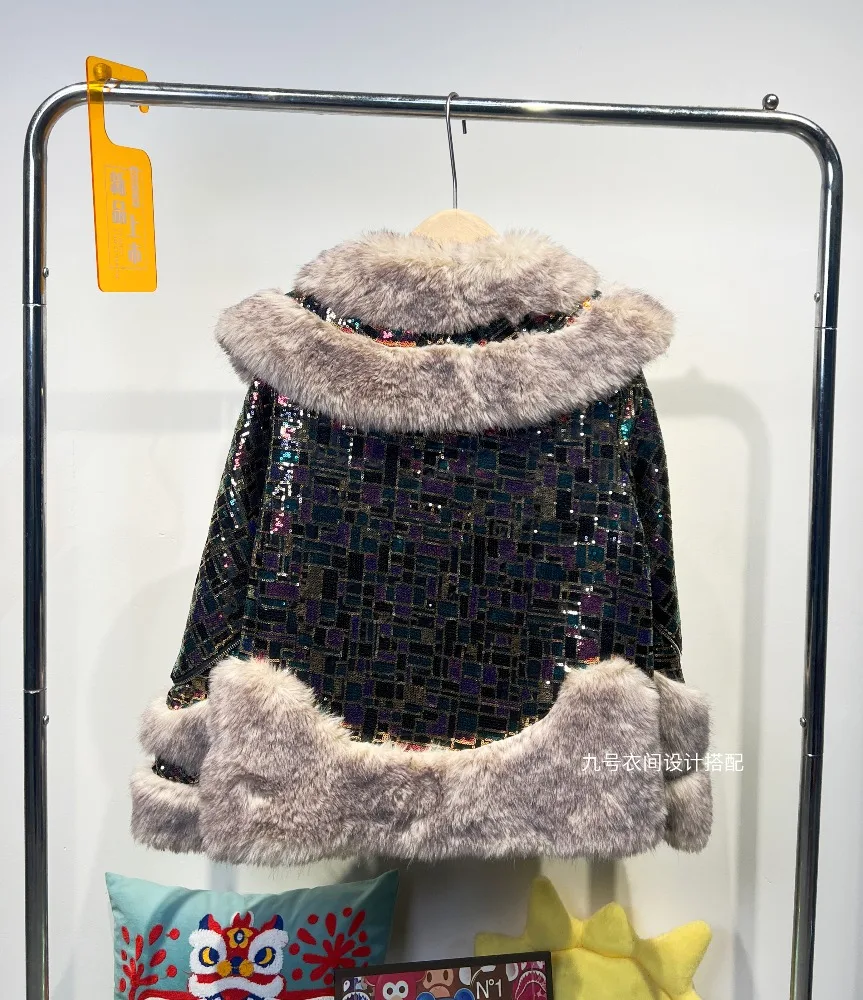 2025 New Fashion Heavy Sequin European Mink Fur Women's Design Loose Warm Versatile Winter Coat Faux Fur Coat Women