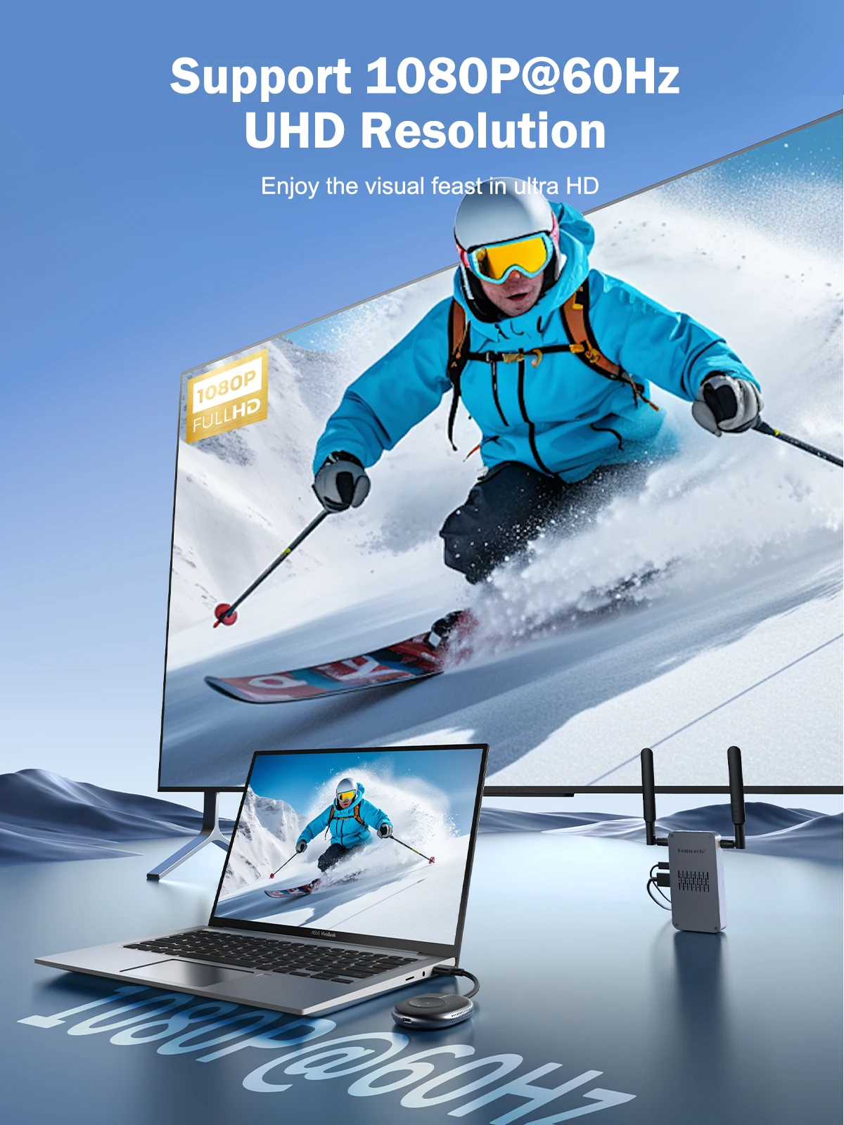 Picture 4: Lemorele Wireless HDMI Transmitter and Receiver Extender Kit Video Transceiver 1080P Display Adapter for TV PC Monitor Projector