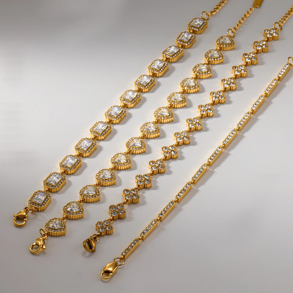 Exquisites Funkelndes Zirkon-Edelstahl-Armband für Damen 18K Vergoldeter Charm Wasserdichtes Schmuck-Geschenk – Detail 5