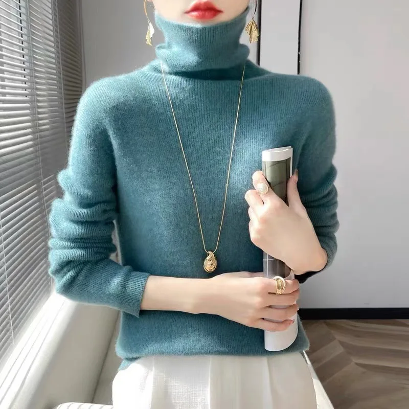 

Women Sweater Turtleneck Slim Pullovers Autumn Winter Warm Bottoming Shirts Jumpers Basic High Strecth Korean Knitwear 2025