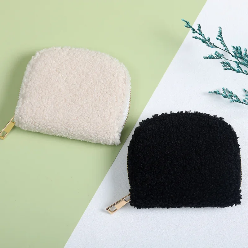 2023 Black White Plush Money Wallet for Women Short Zipper Coin Bags Purse Unisex Top-hand Pouch ID Credit Card Holder Bags