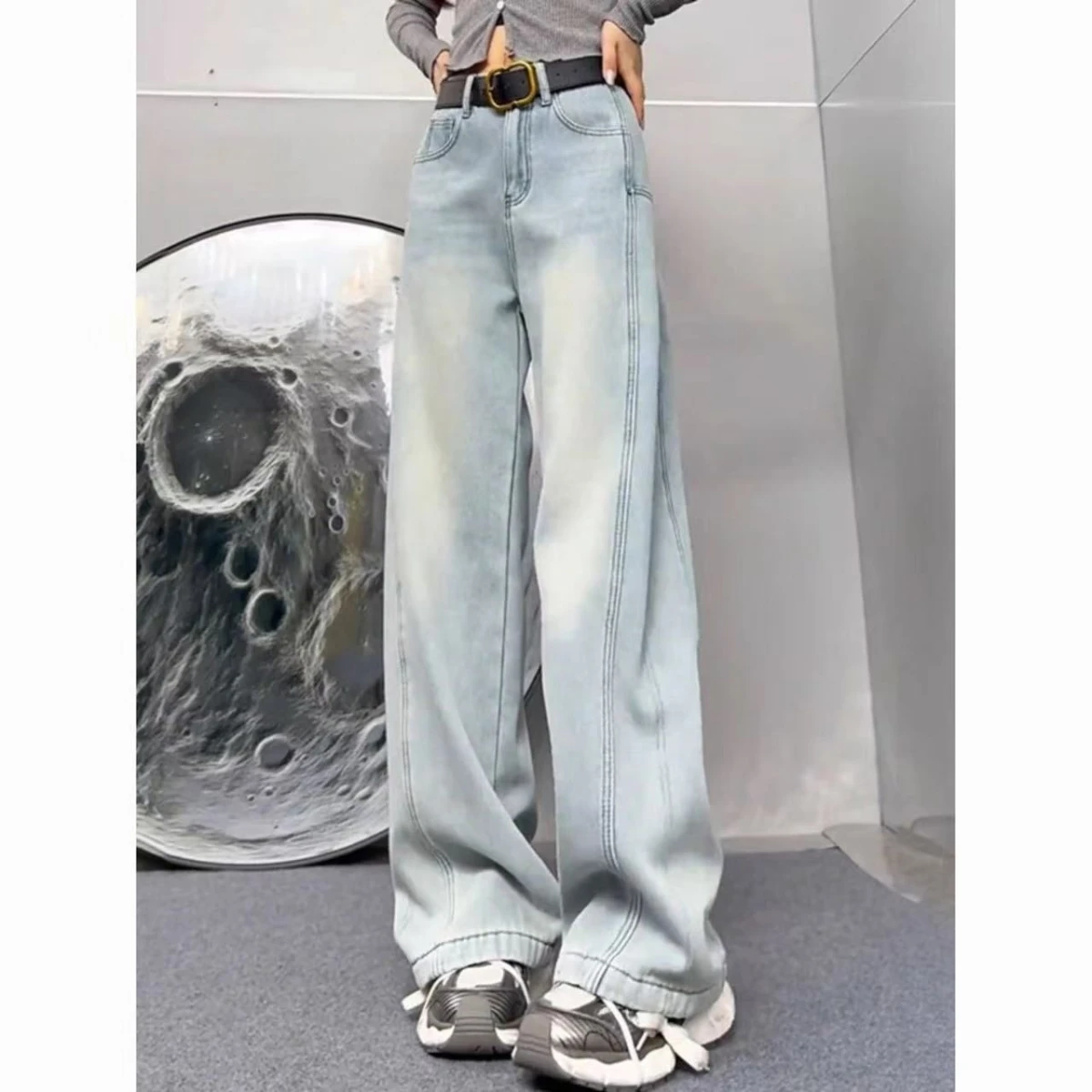 

Women's Wide Leg Jeans Summer Casual Cotton Polyester Blend Bootcut Denim Pants Tapered Loose Fit Pear Shape Bodycon Jeans