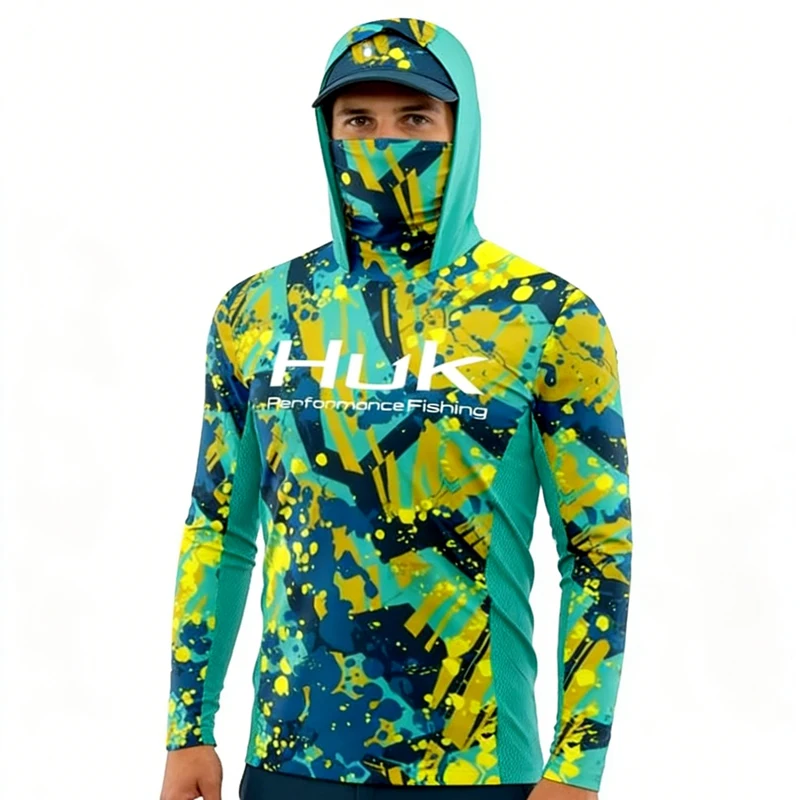 

2026 Fishing Hooded Shirts Face Cover Men Long Sleeve Fishing Clothing Breathable Fishing Apparel