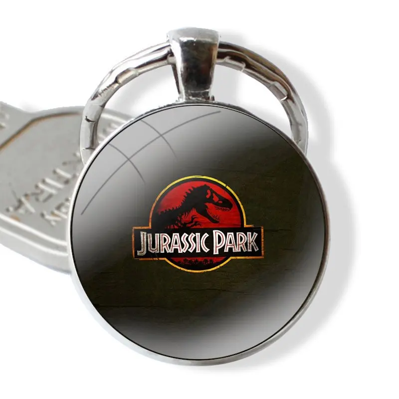 Keychain Handmade Glass Cabochon Key Ring Holder Pendant Key Chains Jurassic World Park Dinosaur