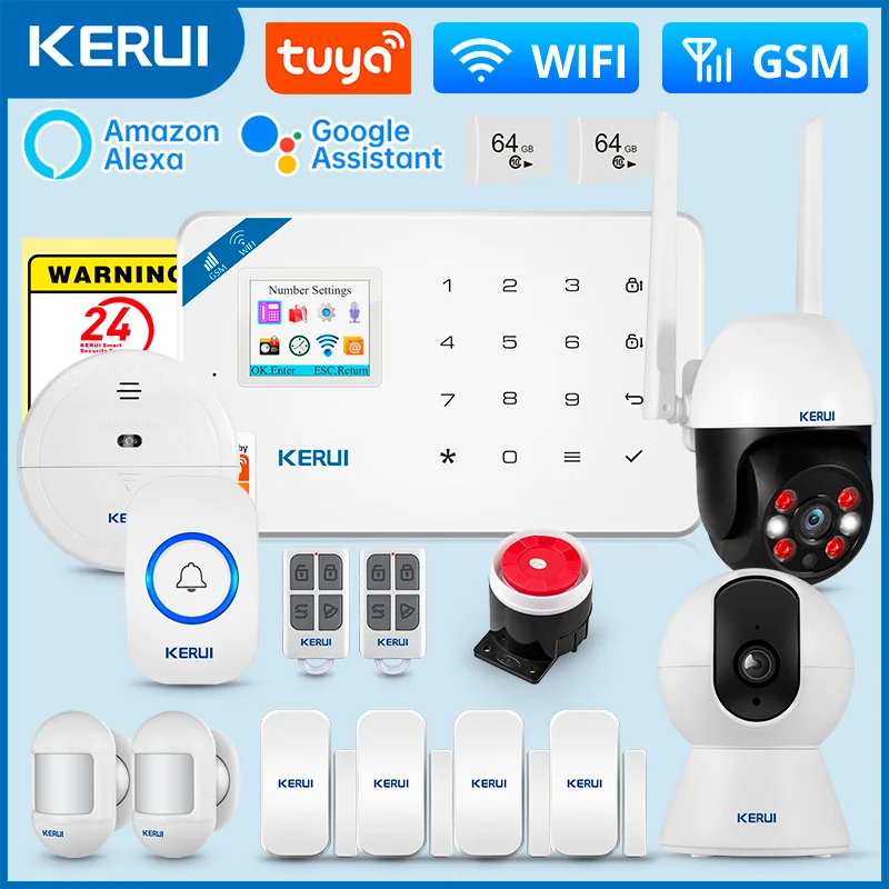 نظام إنذار KERUI W181 مع صفارة الإنذار اللاسلكية GSM WiFi نظام إنذار منزلي ذكي مع مستشعر الباب كاشف PIR
