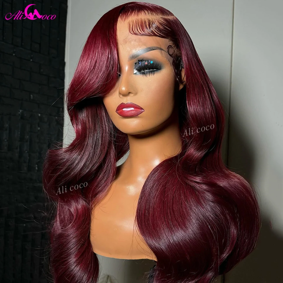 

Burgundy Lace Front Wigs Human Hair 13X4 Body Wave Transparent Lace Frontal Wig Human Hair Lace Wig Pre Plucked For Women
