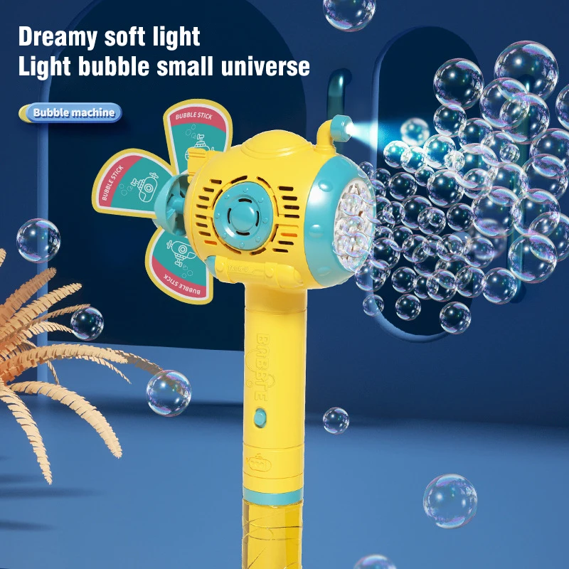 Submarine Bubble Gun Kids Toy Electric Bubble Machine Automatic Soap Blower with Light 8Holes Maker Portable Stick Children Gift