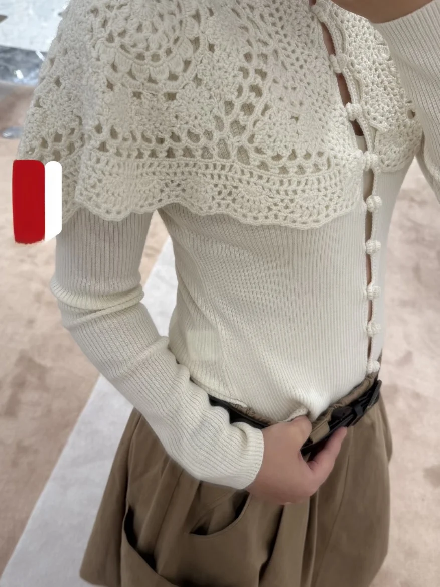 

Fashionable Heavy-Duty Hooked Flower Long Sleeve Slim Fit Knitted Shawl HEIDD Early Spring 2026 Women's Cardigan