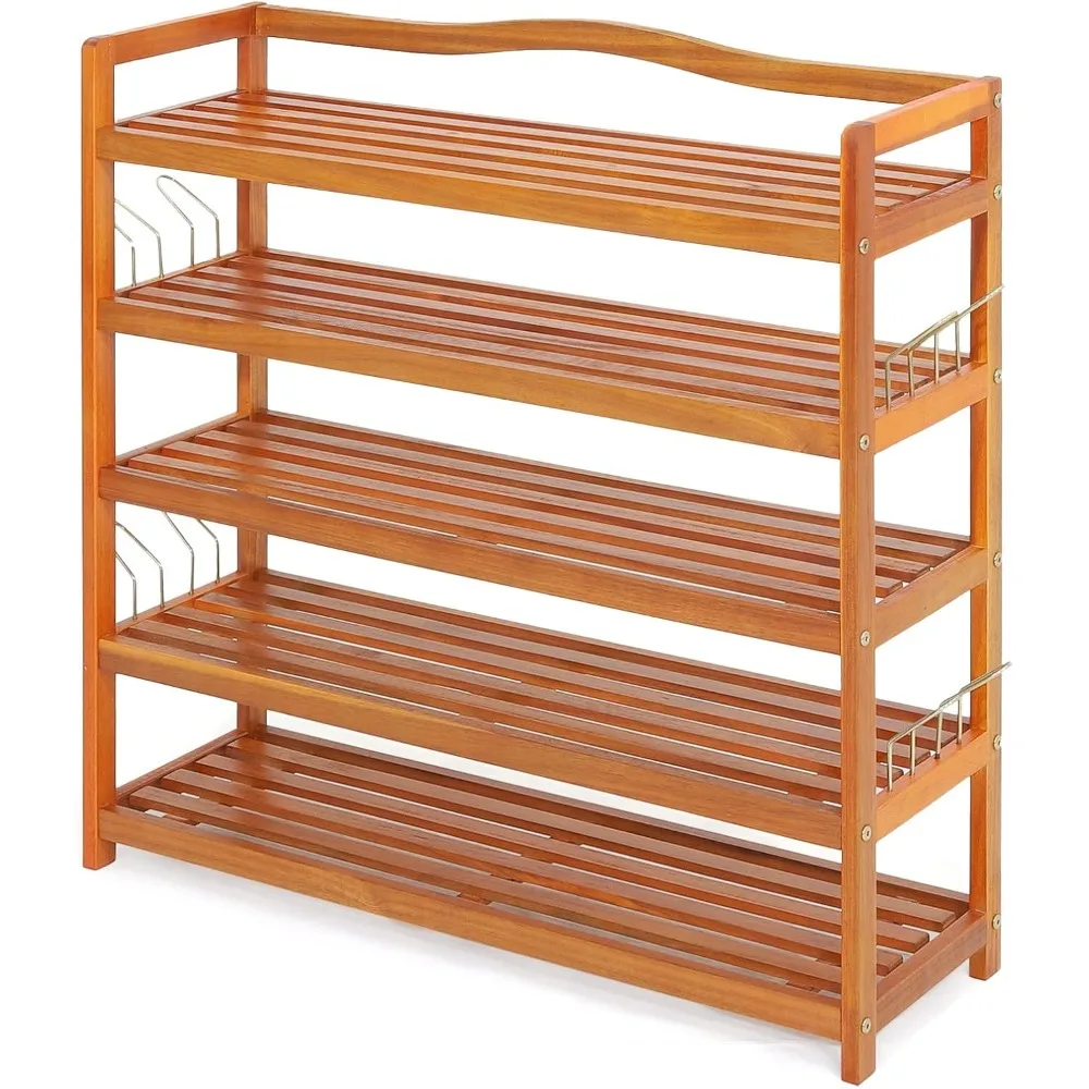 

Shoe Rack 5-Tier Entryway Shoe Shelf Acacia Wood Storage Organizer Free Standing Shelves