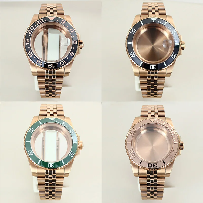 

Rose Gold 40mm SUB GMT Watch Case Sapphire For NH35 NH36 NH34NH38 Miyota8215 Eta2824 PT5000 Automatic Movt jubilee bracelet 20mm