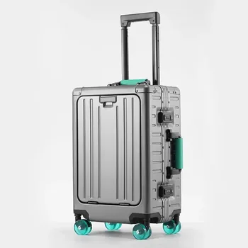 Walizka w całości wykonana z aluminium i magnezu, modna walizka na kółkach z przednim otworem, damska walizka podróżna z zamkiem TSA, walizka na kółkach z formowanymi wtryskowo kółkami.