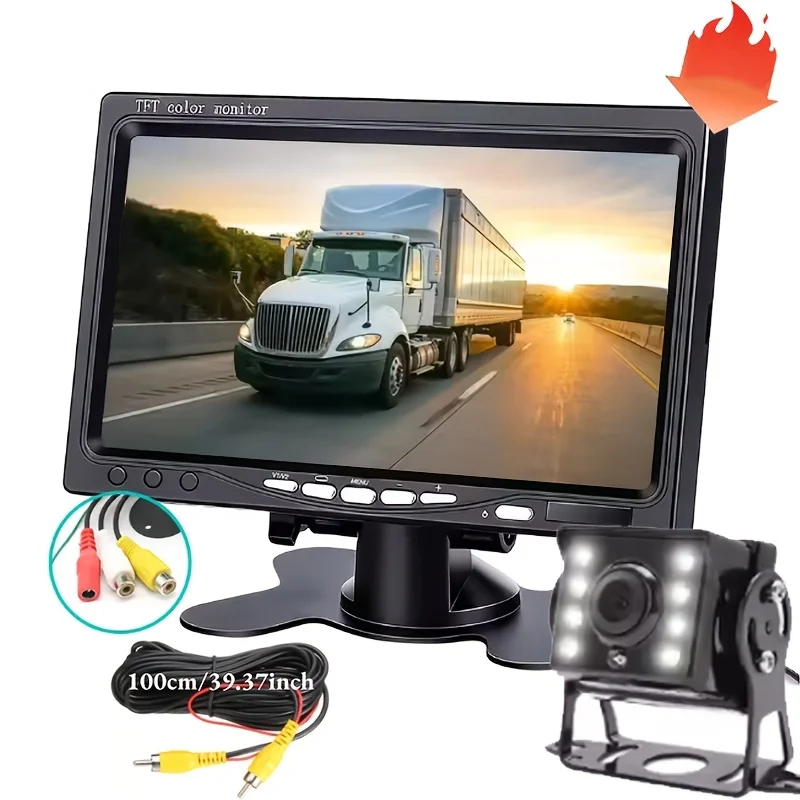 7inch Buttons Heavy Duty Truck Rear View Backup Kit | Night Vision Reverse 8LED Camera Parking Assistant | 12V/24V