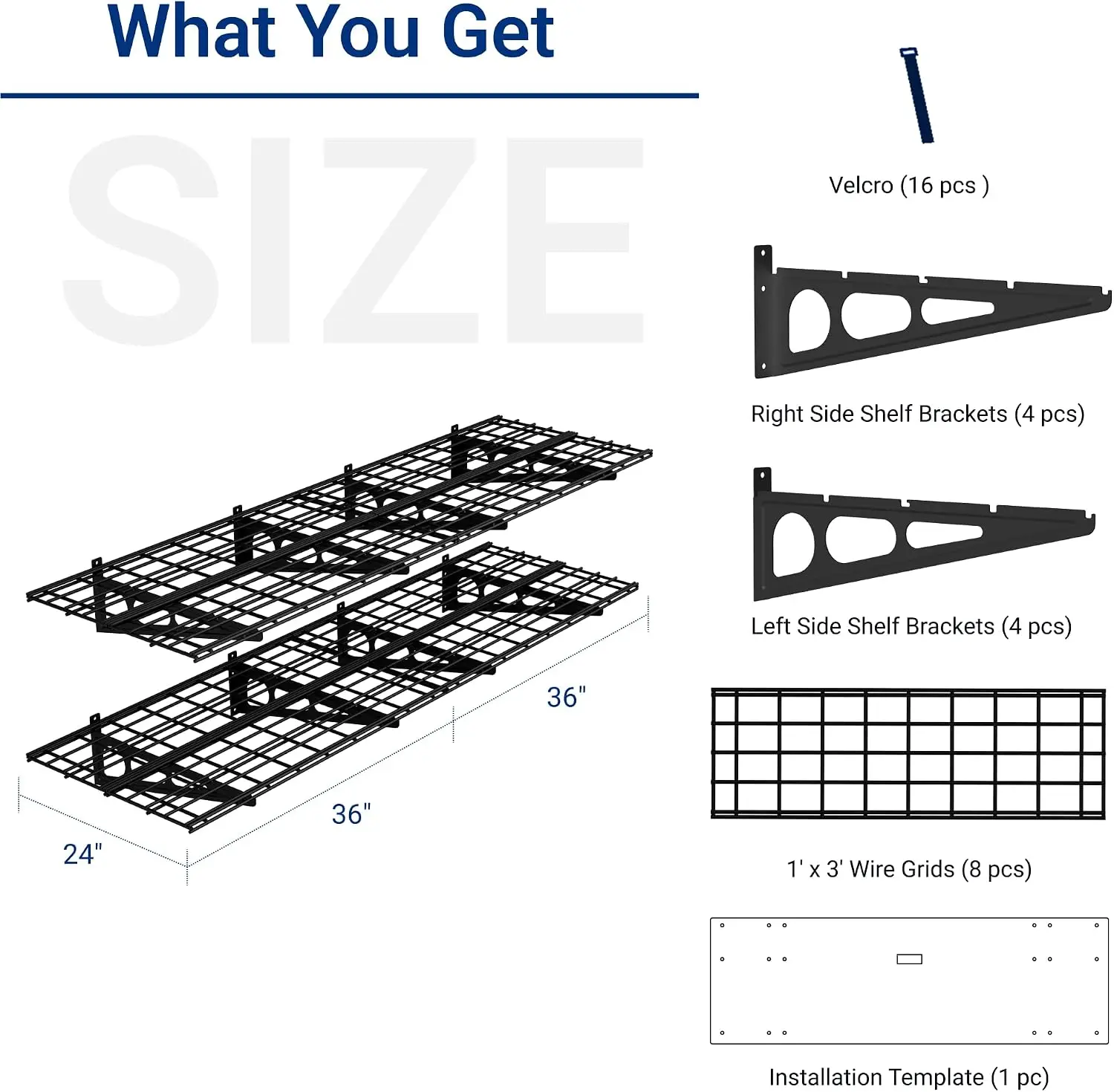 Heavy Duty Wall Mounted Garage Shelving, 2-Pack 24 x 72 Inch (2 x 6 ft) Floating Storage Rack, 1400 lb Load Capacity, Black