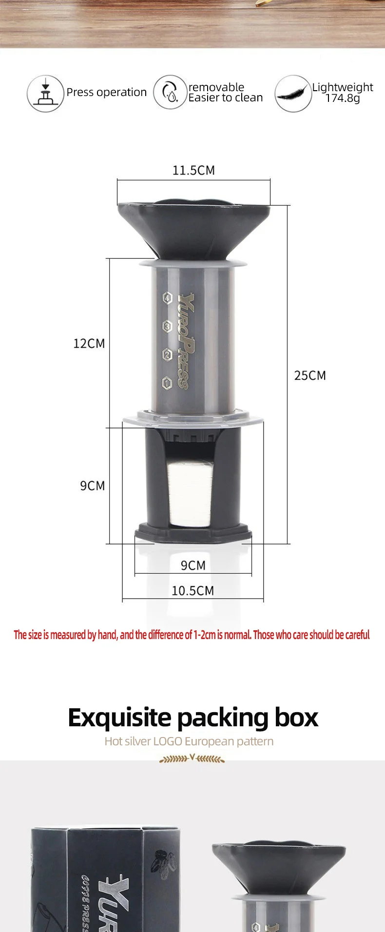 YRP Kaffeemaschine Tragbare Espresso-Kaffeemaschine French Press für Auto & Zuhause Camping Reise-Kaffeekanne Air Press Ae&ropress – Detail 4