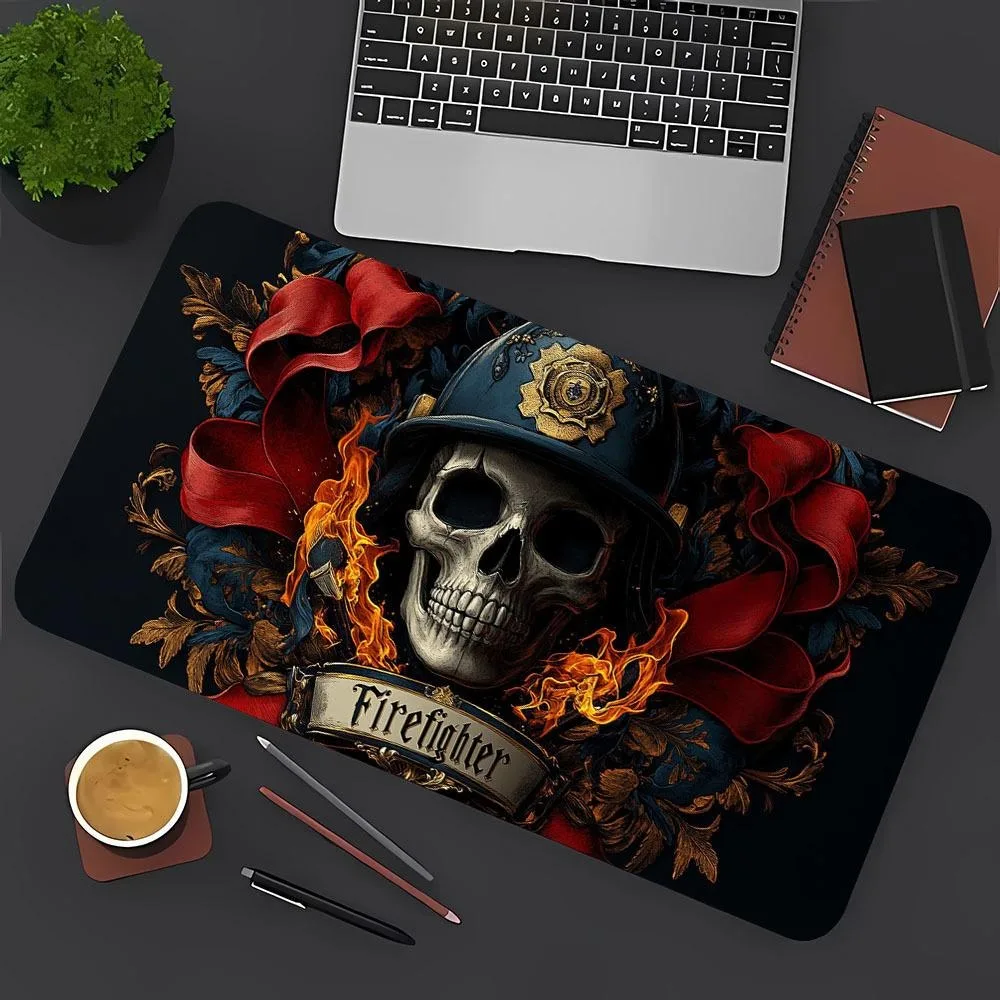 Firefighter Skull Flame Embroidered Large Game Mouse Pad - A Unique Gift for Men, Family and Friends escritorio accesorios