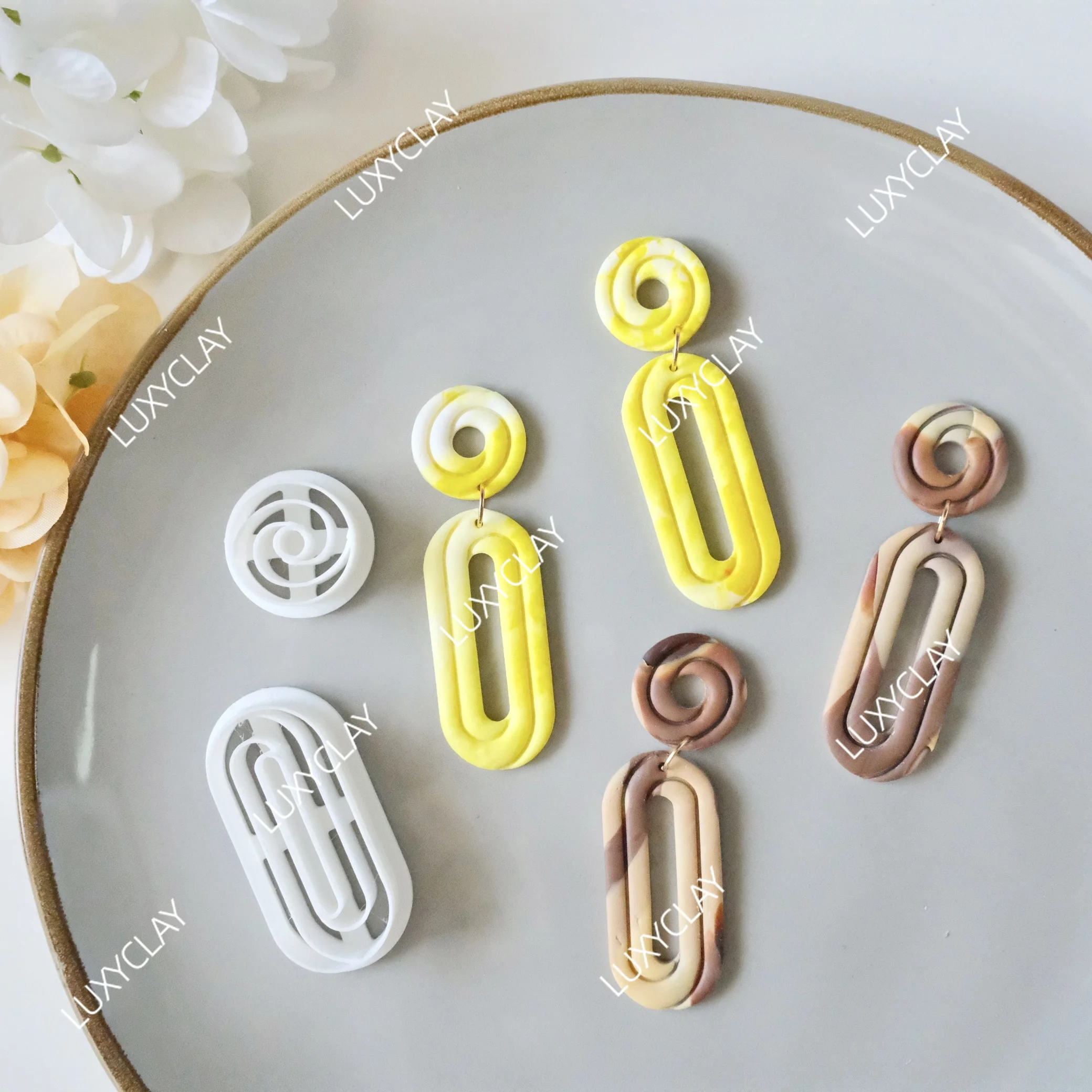Geometric Line Jewelry Making Kit, Spiral Circle & Arch Shape Polymer Clay Cutters for DIY Pendants Earrings Jewelry Making