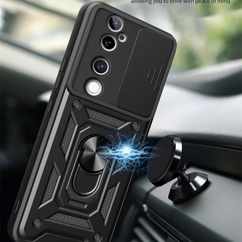 Armor Case For VIVO V40 Pro V40 SE V30 Lite 5G V30e Cover Lens Protection With Ring Magnetic Stand Holder Coque Fundas