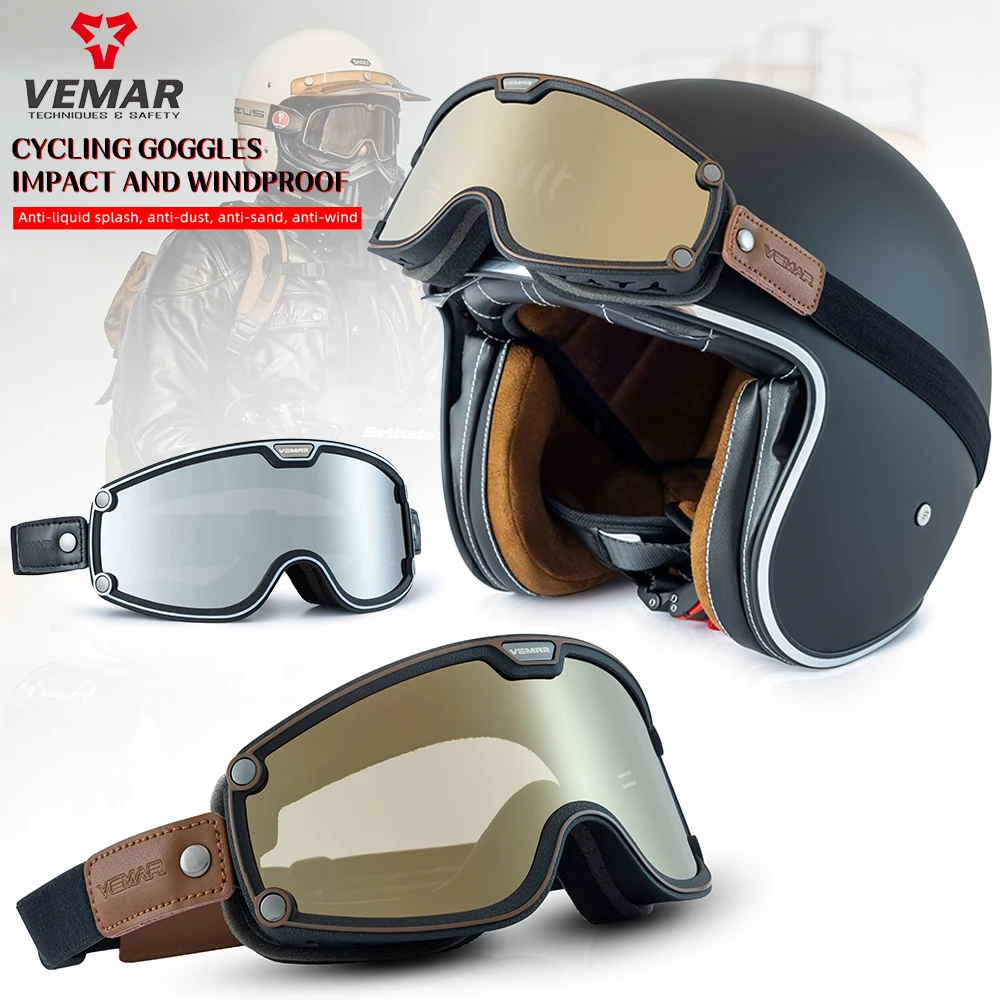 

Vintage Brown Motorcycle Helmet Goggles Locomotive Motorbike Riding Cycling Sunglasses Anti Sand Off-road Universal HD Glasses