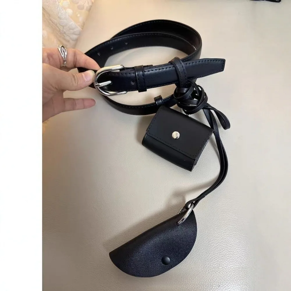 

New Versatile PU Leather Belt Chic Cool Layering Belt Trendy Y2K Style Pendant Waist Bag for Daily Outfit