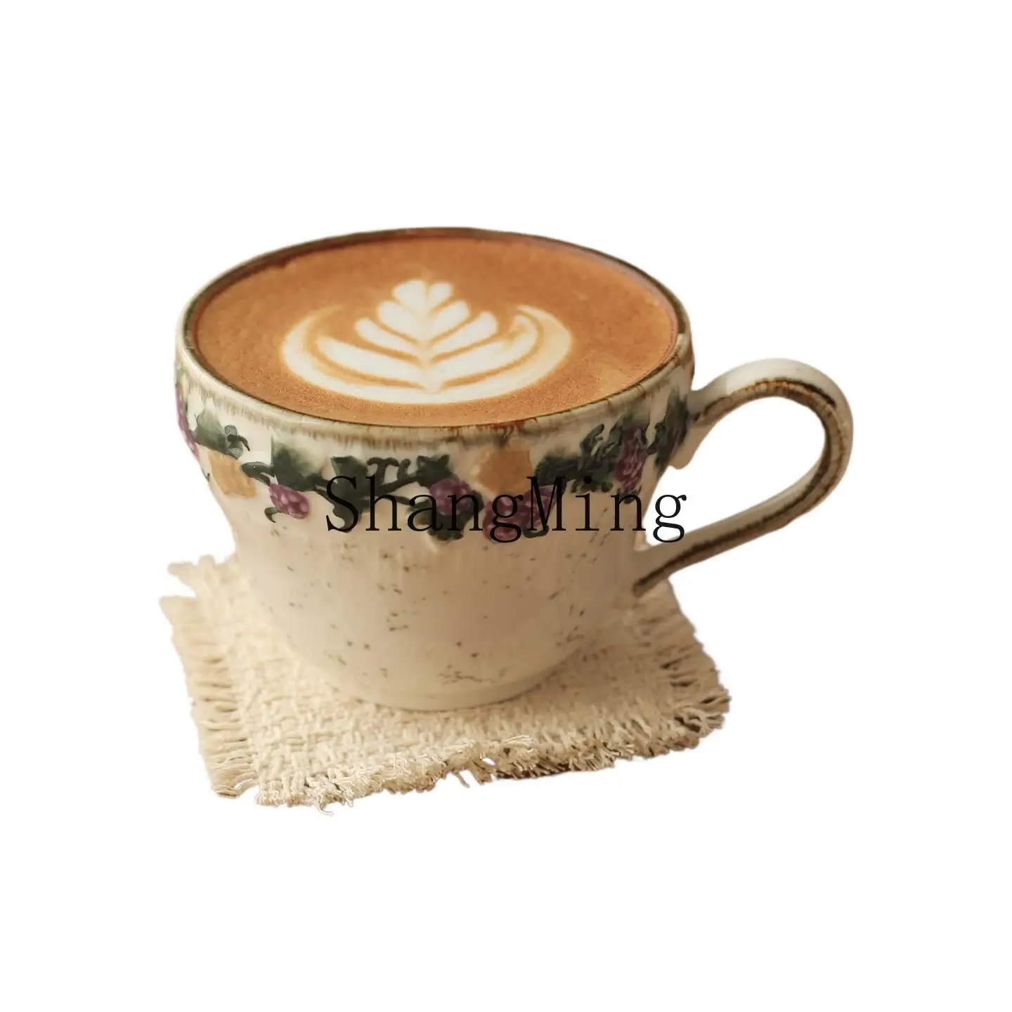 

PYH Walnut Bazaar Vintage Grape Embossed Coffee Cup Saucer Lunch Tea Cup Latte Cup Breakfast Gift