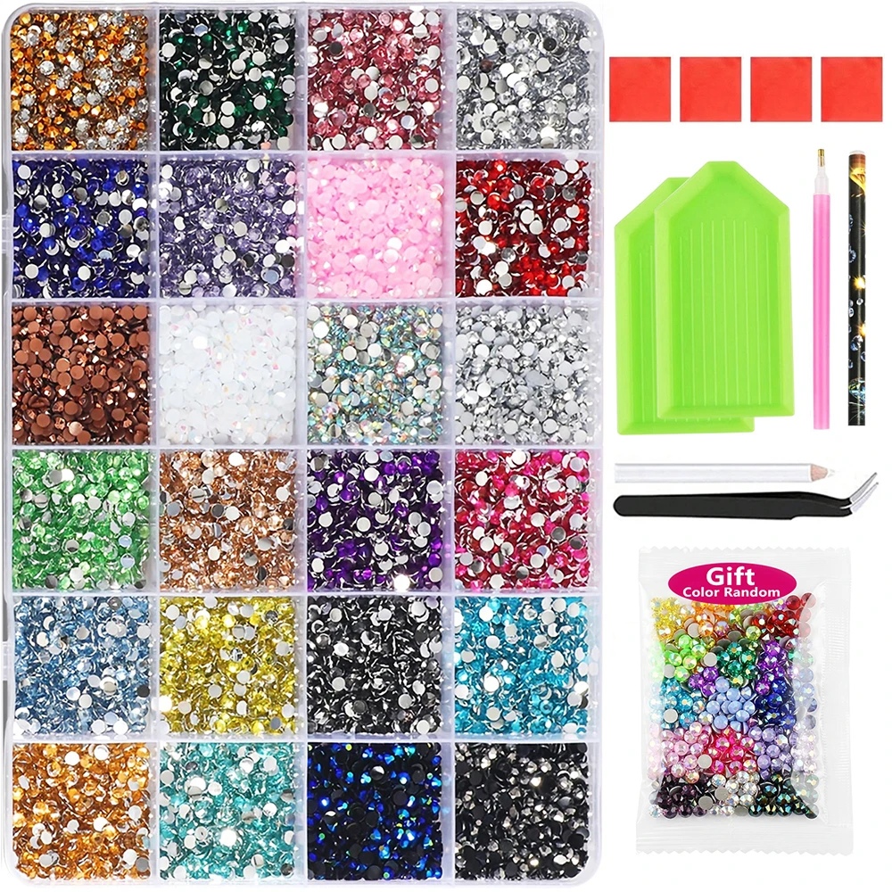 3/4/5mm 24-color Bedazzling Kit AB resin jelly flat-bottom rhinestone set, diamond decorative crystal mixed-color gemstones, suitable for DIY phone cases, clothing, water bottles, decorations, handicrafts, fabric garments, shoes and hats, holiday gift art
