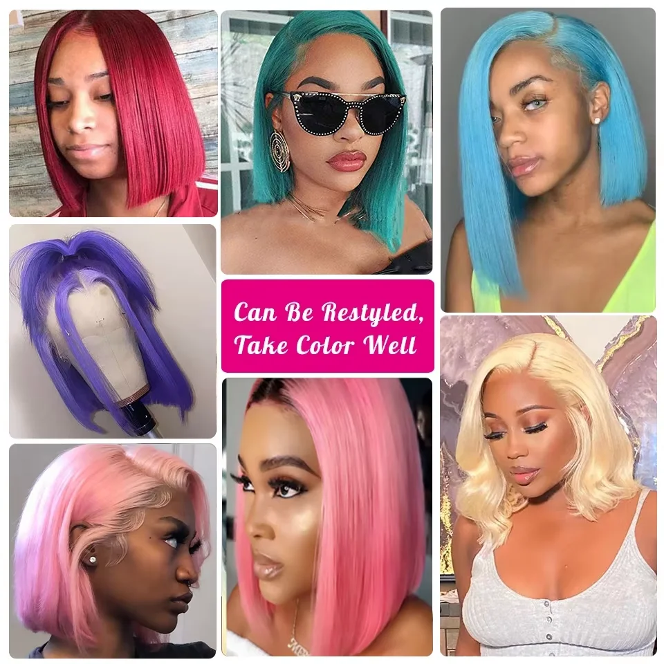 Honey Blonde 613 Colored Short Bob Wigs 8-14 Inch Bone Straight Pre-plucked 13x6 HD Lace Front Human Hair Bob Wigs For Women image 4