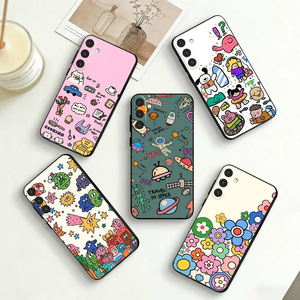 

C-Cute D-Doodle Phone Case For Samsung Galaxy A73,A72,A71,A70,A53,A52,A51,Others Soft Black Cover