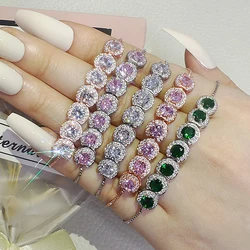 2024 New Luxury Green Pink Rose Gold Silver Color CZ Bracelet Bangle for Wedding Women on Hand Gift Jewelry Wholesale Bulk S5243