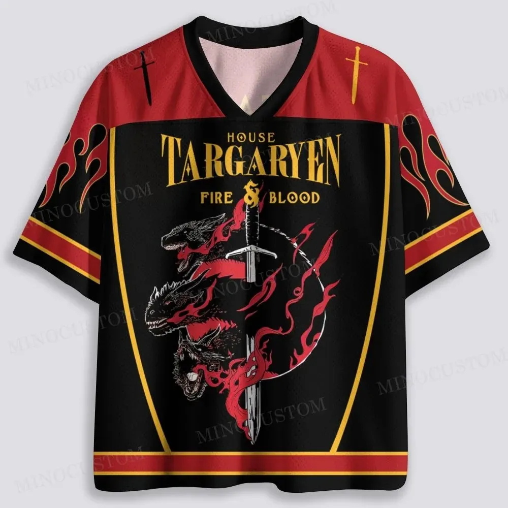 Medieval Fantasy Dragon Flame Print Soccer Jersey V-Neck Breathable Mesh Short Sleeve Top Dark Street Style Sports Party Outfit