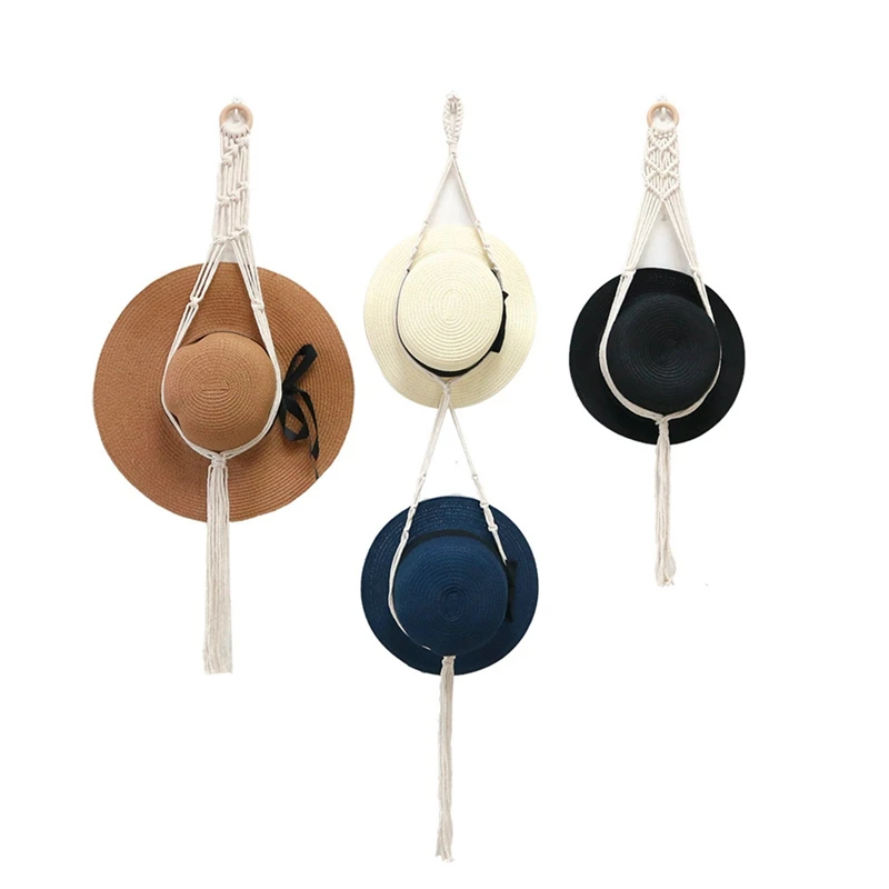 3Pcs Cowboy Hat Holder Bohemian Style Handwoven Hat Rack, Adjustable For Wall Decor, Fits Wide Brimmed Hat Organizer