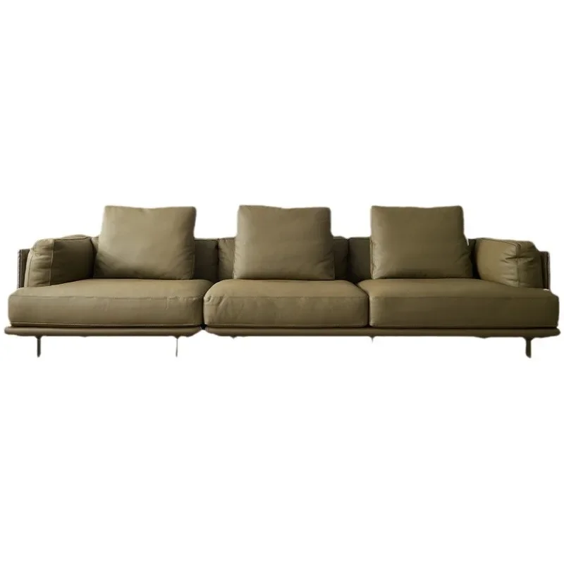 

Leather sofa first layer cowhide straight row modern simple sofa living room Italian minimalist wabi sofa weaving