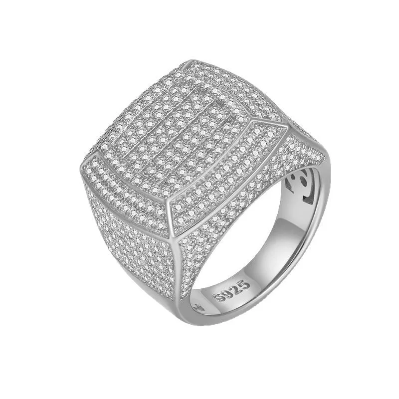 HipHop Iced Out D Color Moissanite Square Men Ring 925 Sterling Silver Plated 18k Gold Pass Diamond Tester with Gra Rock 2025