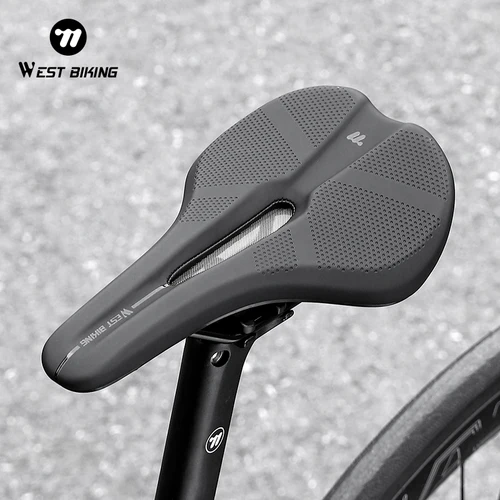 Imagen 1 del producto Sillín de bicicleta WEST BIKING, cojín de ciclismo hueco y transpirable, asiento de bicicleta de PU impermeable con absorción de impactos, accesorios para bicicleta de montaña y carretera