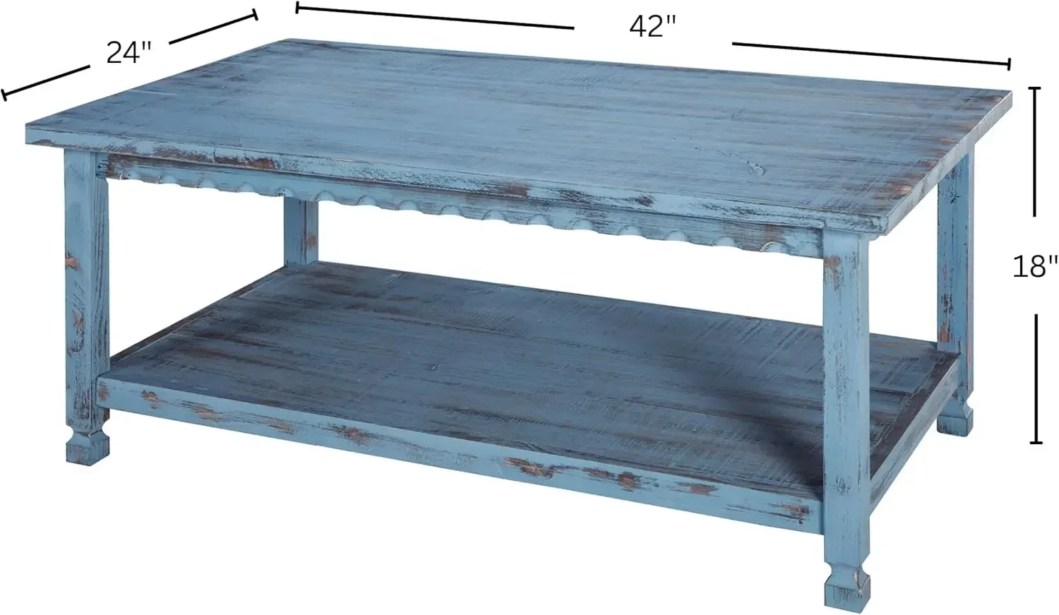 [New Arrival, Free Shipping!]Rustic Rectangular Coffee Table, Living Room Blue Antique, Farmhouse/Cottage Style, Select Hardwood