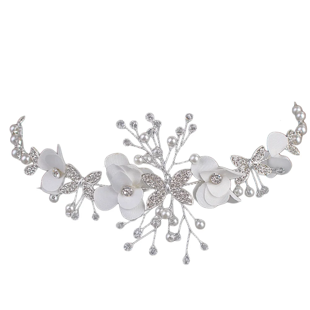 Delicate Floral Headband in White with Sparkling Rhinestones and Imitation Pearls Bridal Hair Accessory for Wedding Graduation