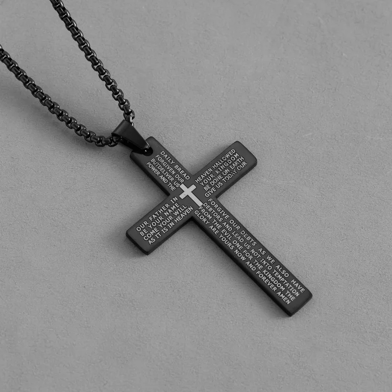 Neue Bibel-Jesus-Kreuz-Anhänger-Halskette, Hip-Hop-Halskette aus Edelstahl für Damen und Herren, Retro-Religiöser Gebetsschmuck – Detail 4