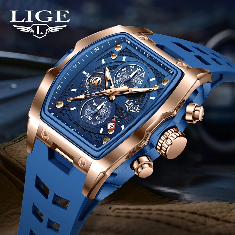 

LIGE 2025 мужские часы модные деловые военные спортивные кварцевые силиконовые часы с календарем водонепроницаемые часы для мужчин relogios masculino