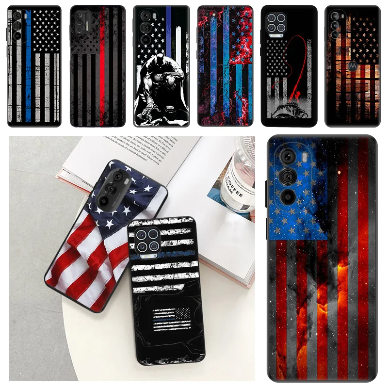 American flag Soft Phone Cases For Motorola Moto G73 G53 G82 G72 G52 G32 G22 G71 Edge 20 30 G Stylus G60 G51 G50 G31 Matte Cover