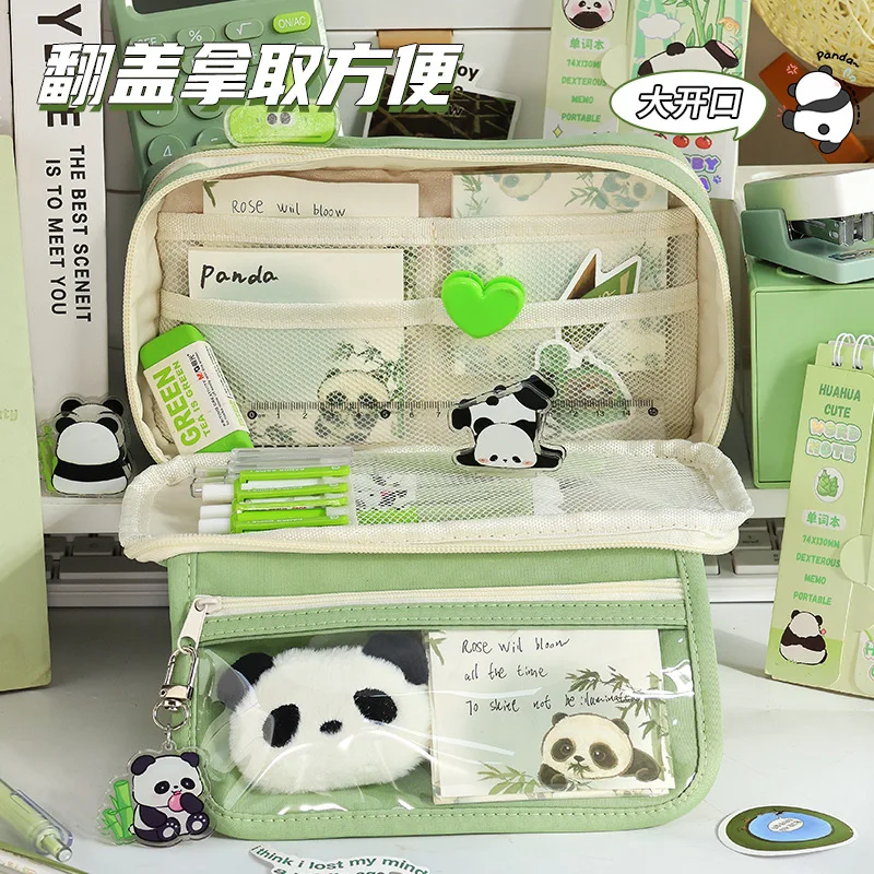 

Pandas New Nine Story Large Capacity Transparent Pencil Case Cute Girl Stationery Bag Storage Suitable For School Supplies