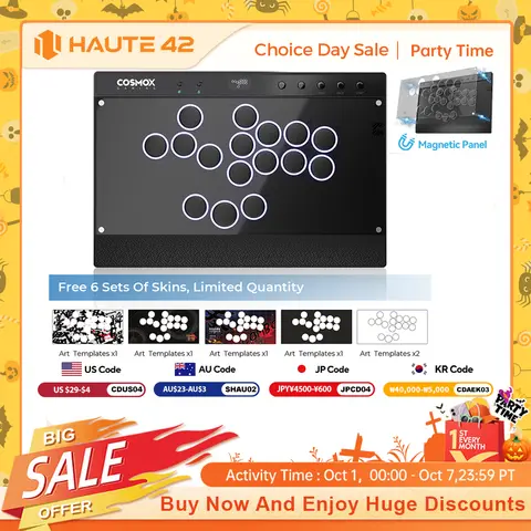 Haute42 마그네틱 히트박스 레버리스 컨트롤러 버튼 림 아케이드 컨트롤러 (PC/PS4/PS5/스위치용) 스틱리스 아케이드 스틱 히트박스