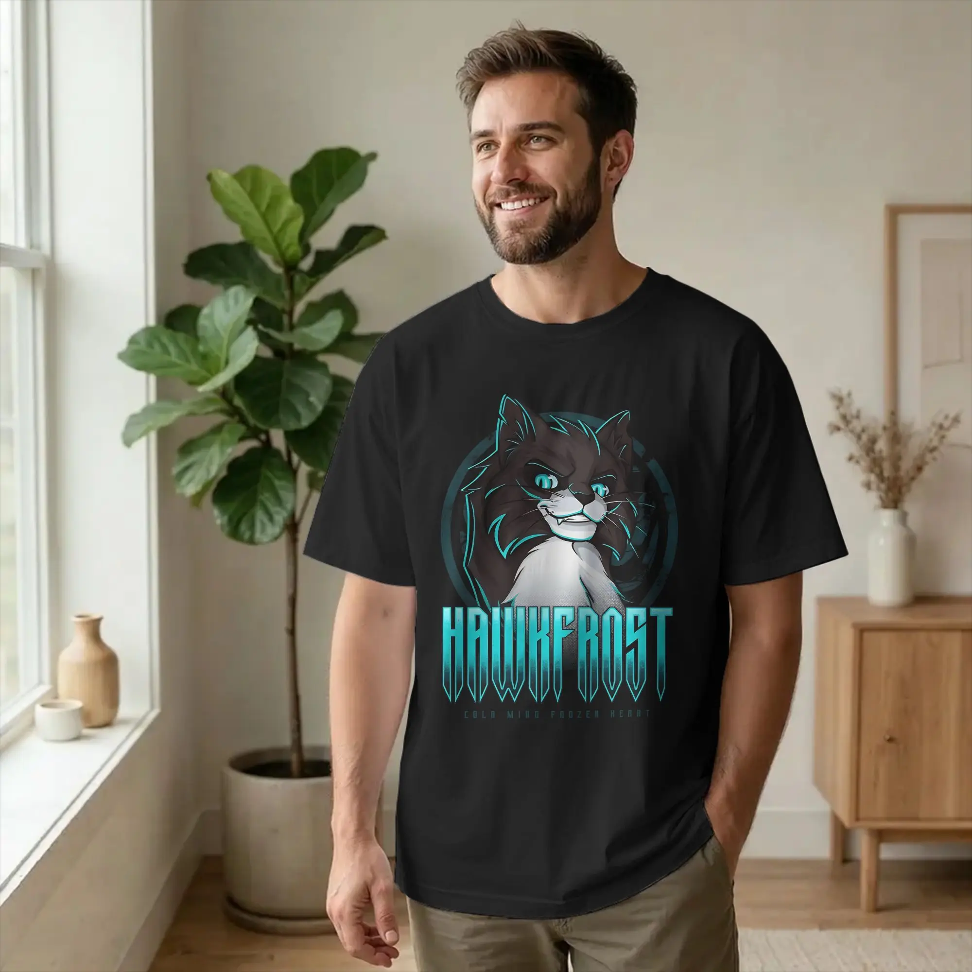 Funny Hawkfrost Cats River-Clan T-Shirt for Men Crew Neck Cotton T Shirt Warrior Frost Heart Short Sleeve Tees Original Clothing