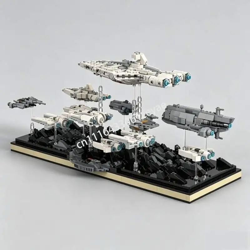 1968Parts Micro Diorama Fleet Series Part V Spaceship Model Custom Puzzle Building Blocks Diy Assembly Sci-Fi Toy Popular Gifts