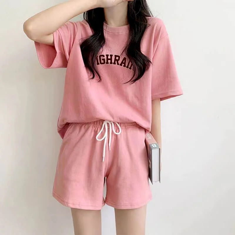 Sporty Shorts Set Loose Korean Style Casual Pants Sets Short Sleeve T-shirt 2 Piece Sets Women Outfits Summer Sportswear Suits