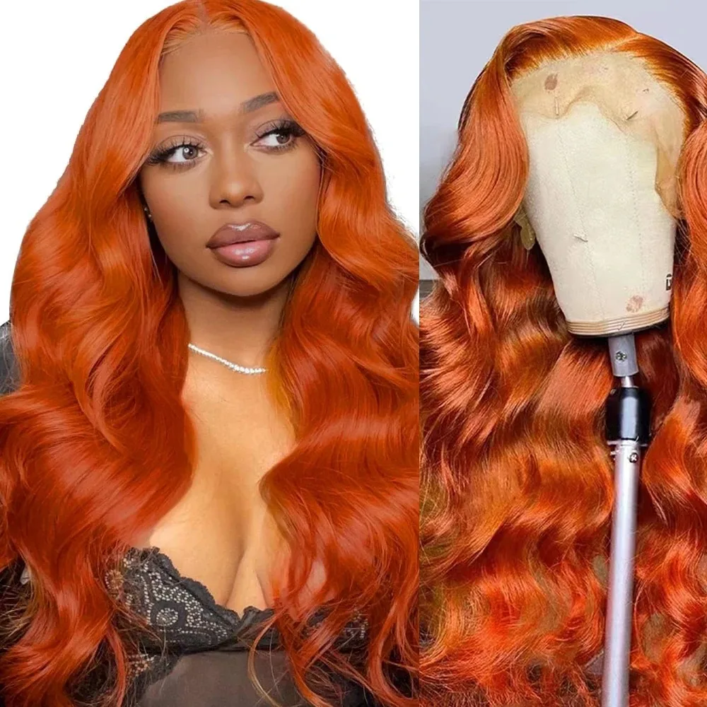 Ginger Lace Front Wigs Human Hair 250% Density Body Wave Human Hair Wig Orange 13x4 HD Lace Frontal Wigs Human Hair For Women